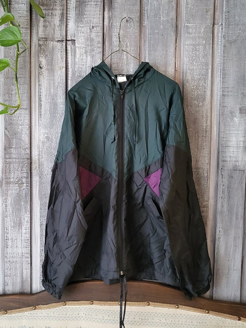 Vintage 90s Colorblock Windbreaker Hooded Jacket M Canada Green Purple Black